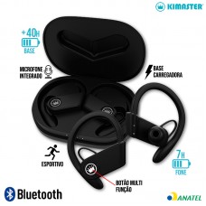 Fone de Ouvido Bluetooth Esportivo com Base Carregadora e Microfone Kimaster - TWS200 Preto